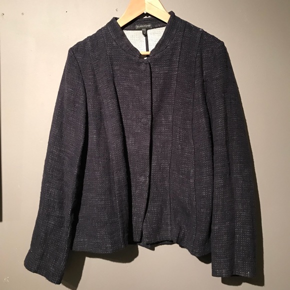 Eileen Fisher mandarin collar tweed jacket Sz M - Picture 2 of 8